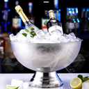 Large Ice Bucket 13L Stainless Steel Champagne Bowl Ice Bucket with Ice Scoop Semicircle Drink Tub with Integrated Base Silver Beverage Tub for Parties, Cocktail Bar, Chilling Wine (2 Packs-Silver), 40cm