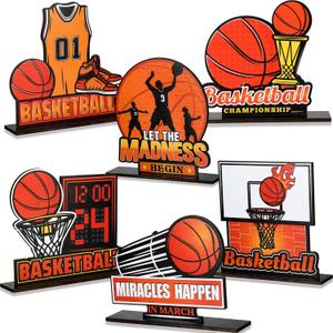 Yousoontic 6 Pieces Basketball Wooden Table Decorations Basketball Birthday Party Centerpieces Decorations Sign Wooden Ornaments for Birthday Baby Shower Sports Madness Party Supplies