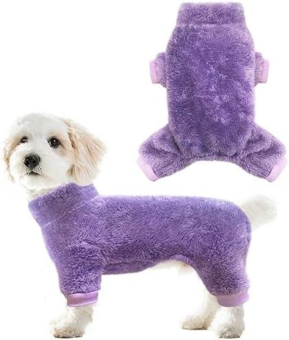 Idepet Fuzzy Velvet Dog Pajamas, Plush Dog Sweater Onesie Soft Pet Clothes Winter Outfit Doggy Pjs Puppy Jumpsuit, Cat Coat (Medium, Purple)