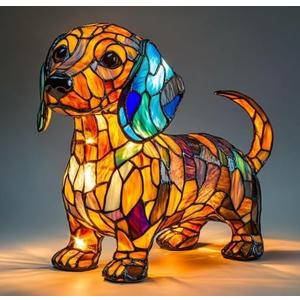 Cute Puppy Lamp, Dog Series Art Night Light, Stained Resin French Bulldog, Corgi, and Dachshund Lamp, Cute Pet Dogs LED Table Lamp with Warm Ambient Glow, Fun Gift for Dog Lovers (Dachshund)