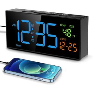 Netzu Alarm Clocks for Bedrooms, Digital Clock with Date Temperature and Weekday, Manual DST, Snooze, 2 Alarms, 4 Volumes for Living Room Home Bedside Desk (Black and Blue) Netzu Alarm Clocks for Bedrooms, Digital Clock with Date Temperature and Weekday, Manual DST, Snooze, 2 Alarms, 4 Volumes for Living Room Home Bedside Desk (Black and Blue)