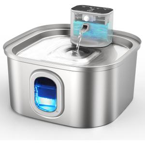 Wireless Cat Water Fountain Cordless, 3.2L/108oz Stainless Steel Pet Fountain with Motion Sensor, Rechargeable Battery Operated, Quiet Automatic Drinking Fountain for Cats & Small Dogs