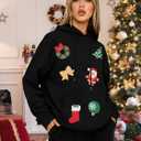 FRYAID Christmas Hoodie Women Merry Christmas Tree Sequins Sweatshirts Cute Xmas Snowman Santa Claus Sweater Holiday Pullover (Large, B-black)
