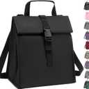 GYEUKHAM Insulated Lunch Bag for Men/Women/Kids, Roll top Reusable Lunch Box with Adjustable Shoulder Strap, Thermal Lunch Cooler Tote Container for Adults/Teens School Work Office Picnic,Black