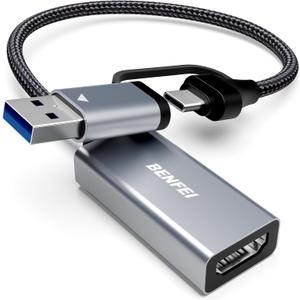 BENFEI Tarjeta de captura de video/audio compatible con Full HD 1080P 60FPS para transmisin, grabacin, juegos, compatible con Switch, PS4, PS5, Xbox, funciona con PC/Windows/Mac OS