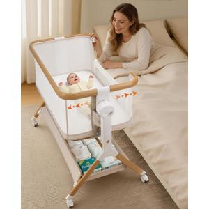 3 in 1 Baby Bassinet, Rocking Bassinet, Bedside Sleeper for Baby, Breathable Full-Mesh, 6 Height Adjustable, Comfy Mattress, Lockable Wheels, Storage Basket, Stable and Cozy Crib for Newborn Infant