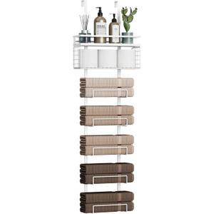 Towel Racks for Bathroom Over The Door Towel Racks Towel Storage Organizer with Metal Shelf Basket for Bathroom Rv Camper (7-Tier White)