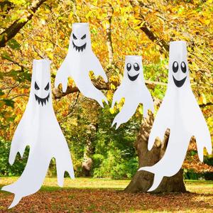 Shappy 4 pcs 43 Inch 18 Inch Halloween Ghost Decorations Halloween Ghost Windsocks Decorations for Home Decor Outside for Party Supplies