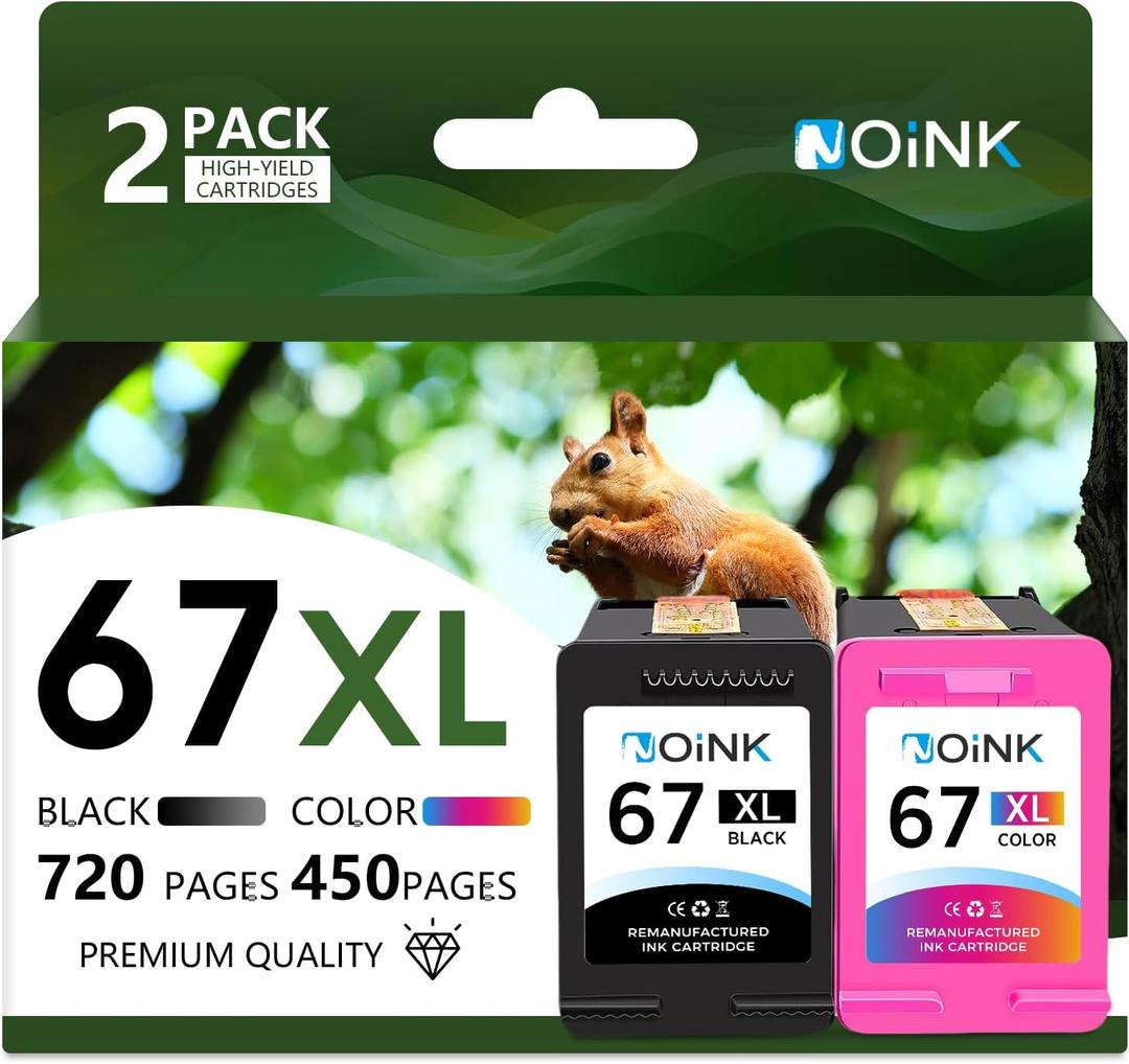 67XL Ink Cartridges Black and Color Combo Pack High Yield Replacement for HP 67XL,Compatible with HP DeskJet 4155e 2855e 2755e 2700 2700e 2800e 4100 4255e Envy 6010e 6020e Printers,1 Black 1 Tri-Color
