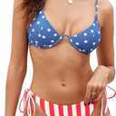 ZAFUL Women's Textured Underwire Bikini Set V Notch High Cut Swimwear Tie Side Ribbed Sexy Swimsuits (Medium, 441-multi-h)