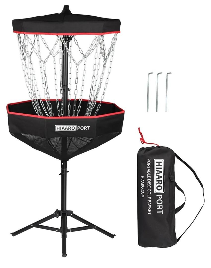 PDGA Approved - HIAARO Portable Disc Golf Basket with 16 Heavy Duty Chains, Foldable Disc Golf Target with Carry Bag for Practice