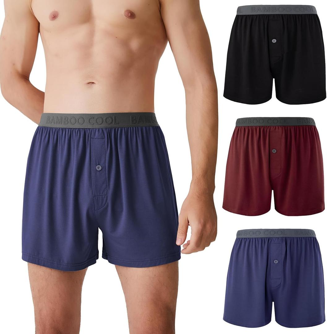 BAMBOO COOL Mens Boxer Shorts Underwear Soft Comfortable Breathable Knit Boxers Short for Men (3 Pack), X-Large