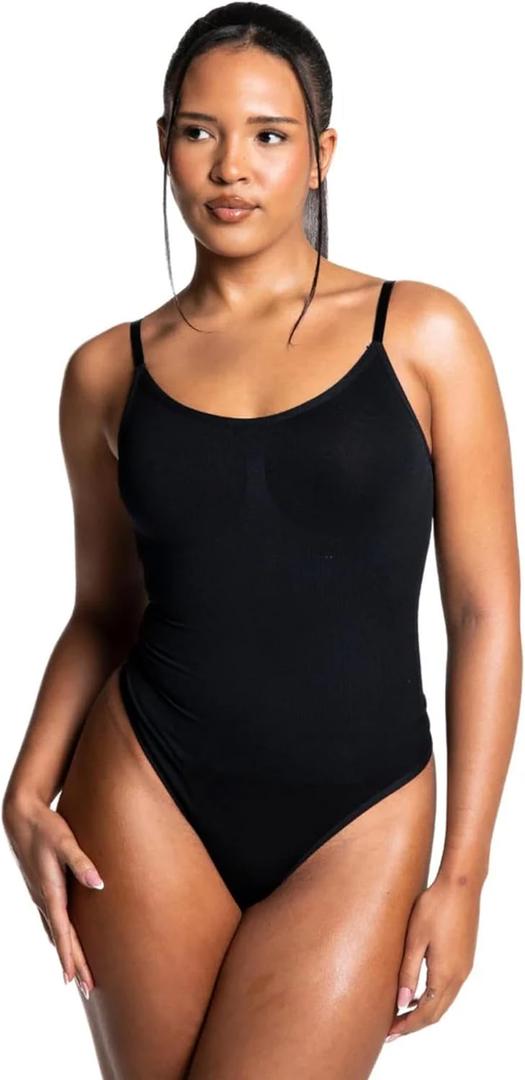 HeyShape - Women's Seamless Tummy Control Shapewear Bodysuit - Sculpting Tank-Style Snatched Waist Thong (3X-Large, Black)