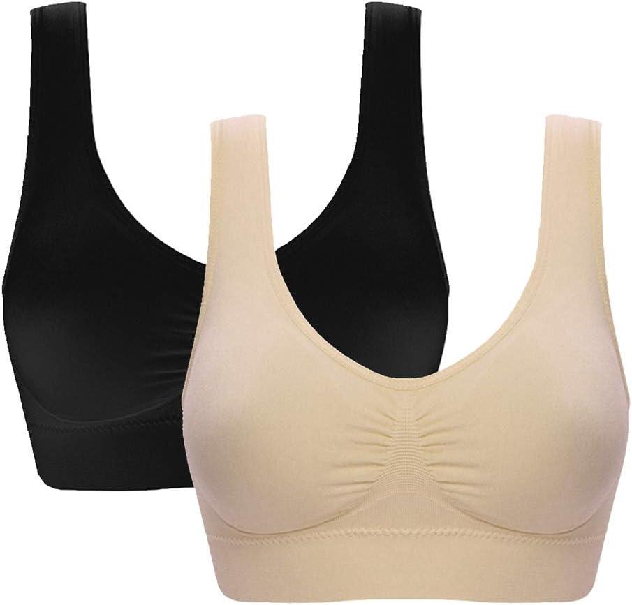 Women's Comfort Workout Sports Bra Low-Impact Activity Sleep Bras (XX-Large, 2 Pack Black Beige)
