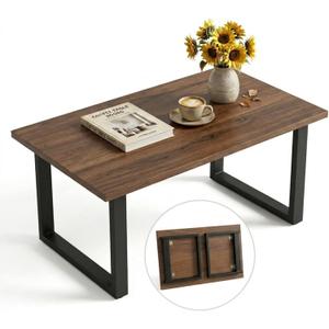 Walnut Folding Coffee Table, No Assembly Required for Small Spaces,35.5In | Easy Storage, Supports 240 lbs, Portable,Sturdy & Stable, Water-Resistant, Scratch-Resistant, low