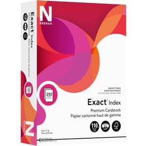 Neenah Exact 30% Recycled Extra-Heavyweight Index Card Stock, 8 1/2in. x 11in., 110 Lb, White, pk Of 250 Sheets, 40411