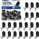 20PCS Shelf Pins 1/4 Inch (6.35mm) Cabinet Support Pegs L-Shaped Metal Shelf Clips for Wood Shelving with Black Rubber Sleeve YY029-7Z