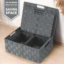 Uvellgift Storage Bins with Lids, Woven Storage Box Organizer Containers Decorative Baskets Cube for Clothes Bedroom Closet Office (5 Pack, Grey)