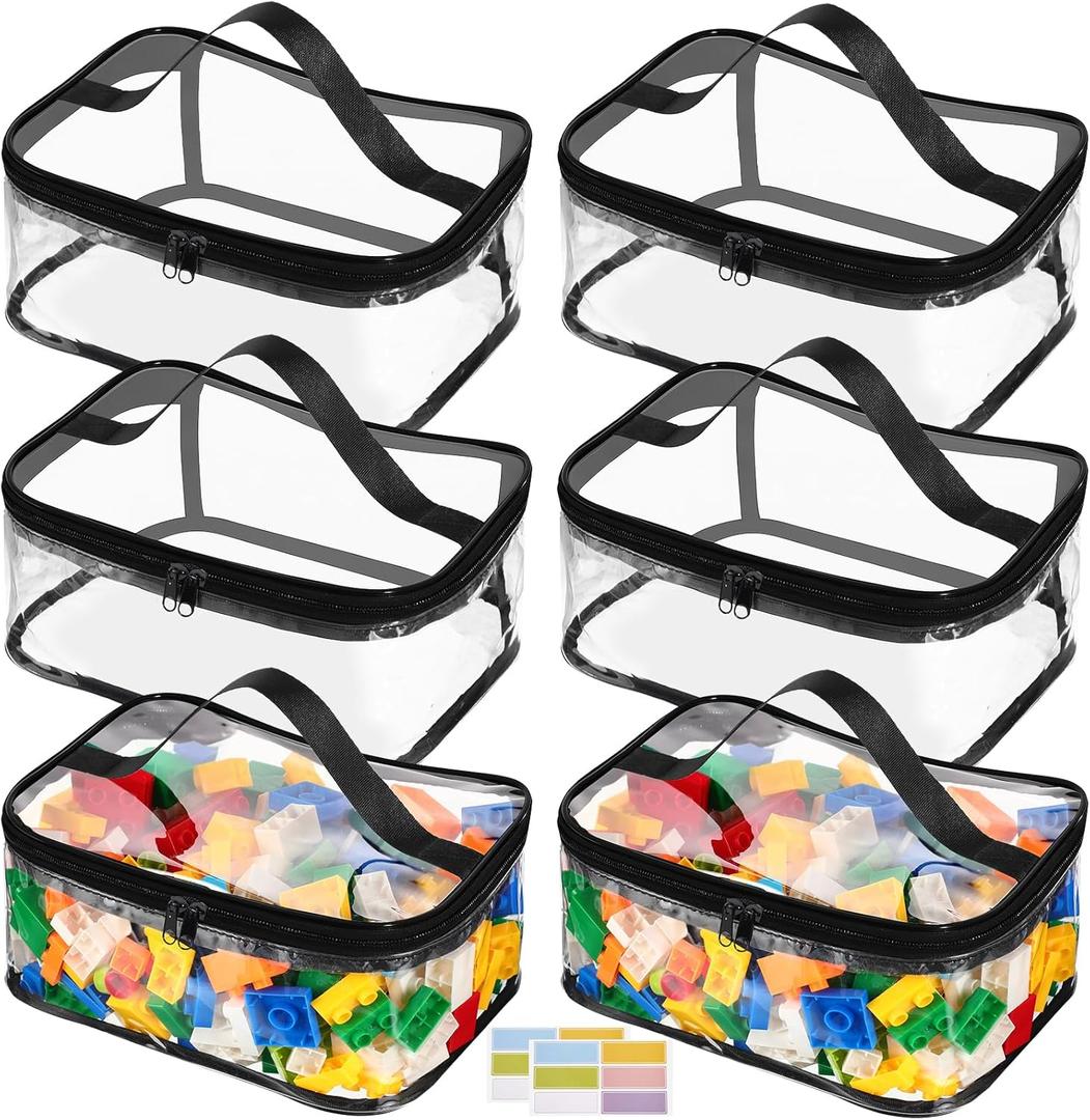 6 Packs Clear Toy Storage Bags, PVC Waterproof Toy Organizer with Zip Reusable Bags for Building Blocks, Board Game, Puzzles, Kids Books, Stationery