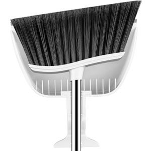 Broom and Step-on Dustpan Set, 59-in Adjustable Long Handle Broom with Dustpan Combo Set Outdoor Angle Broom for Sweeping Indoor Dust Pet Hair for Cleaning Kitchen Garage Deck Patio, White