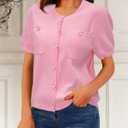 Newshows Womens Summer Cardigan Sweaters Lightweight Short Sleeve Button Down Shirts Ribbed Knit Blouse Tops 2024 Trendy (Pink, S)