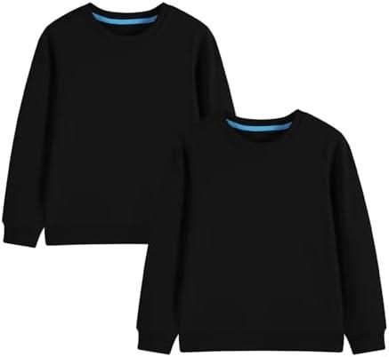 2-Pack Unisex Kids and Toddlers' Crewneck Sweatshirts Solid Long Sleeve Pullover Tops for Boys and Girls, S, Black