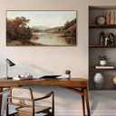 Framed Wall Art, Large Vintage Landscape Painting, 20x40 Inch
