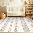 Bestsweetie 8x10 Area Rugs for Living Room Washable Moroccan Farmhouse Neutral Geometric Low Pile Non-Slip Soft Print Pattern Rug for Bedroom Kitchen Dining Room Entryway Cream/Brown/Pink
