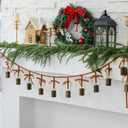 3.94 ft Christmas Cowbells Garland Velvet Bow Cowbells Hanging Decor Christmas Rustic Bronze Vintage Jingle Bells String for Xmas Wall Door Window Fireplace Decoration(Brown)