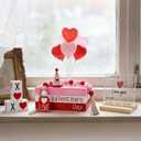 Valentine Wood Book Stack with XOXO Blocks for Table Shelf Tiered Tray Decor (red pink)