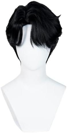 Wiggy Mermaid Short Black Wig for Men Black Emo Wig Goth Scene Hair Wigs + Cap for Stage Party Halloween Costume Cosplay