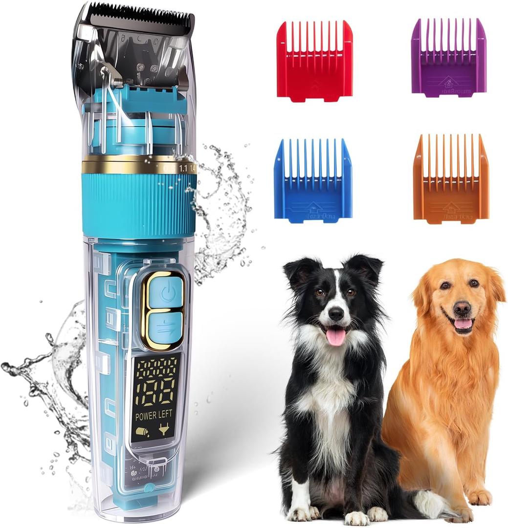 Dog Clippers for Grooming Thick Hair with Detachable Blade,50dB Low Noise Cordless Pet Thick Coats Trimmer with Titanium Blades,IPX5 Waterproof Dog Shaver for Dogs/Cat/Pets (Cyan Blue)
