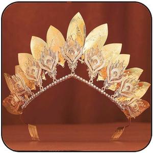 Gortin Gold Leaf Crown Wedding Headband Goddess Halo Crown and Tiara Bridal Princess Headpiece Costume Headwear Hair Accessories for Women