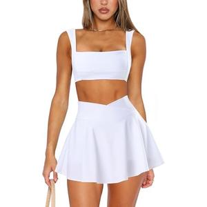 OZICERD Two Piece Tennis Skirt Sets for Women 2 Piece Mini Skirt Set Going Out Golf Skort Athletic Skirts Pickleball Outfit Size M