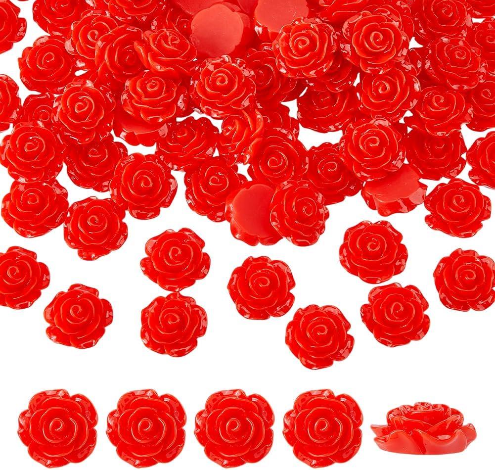 DICOSMETIC 80Pcs Resin Rose Flower Beads 18.5x18x8mm Flatback Rose Flower Charms No Hole Red Carved Roses Beads Opaque Flowers Cabochons for DIY Scrapbooking Embellishment Jewelry Making