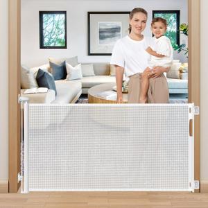 Punch Free Retractable Baby Gates, 60" Wide No Drill Dog Gate for Stairs, 5ft Baby Gate Retractable Dog Gates for Doorways No Drilling, Retractable Pet Gates for Doorways No Drilling Mesh Gate, White