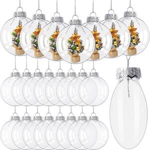 24 PCS Clear Ornament Ball,3.15 inch Transparent Flat Round Plastic Fillable Ball, Clear Fillable Balls with Silver Cap for Crafts, DIY, Christmas Tree Decoration