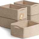 5 Pack Decorative Small Storage Baskets for Shelves, Cotton Rope Woven Basket for Organizing Bathroom, Nursery, Closet, Cabinet, Toys & Socks, Gift Baskets Empty, 11.8"x7.9"x4.7", Khaki