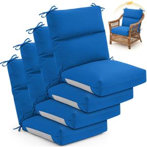 Geelin 4 Pack Outdoor/Indoor High-Back Chair Cushions 4421 in, Stuffed Tufted Replacement Patio Chair Cushions with Ties Weather Resistant Pads for Patio Furniture (Blue)