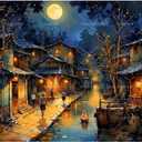 Landscape Paint by Numbers Kit for Adults - DIY Old Water Town at Night with Full Moon Painting on Canvas 16x20 Inches,Acrylic Paint Set,Suitable for Beginners,Asian Art for Decoration/Gifts