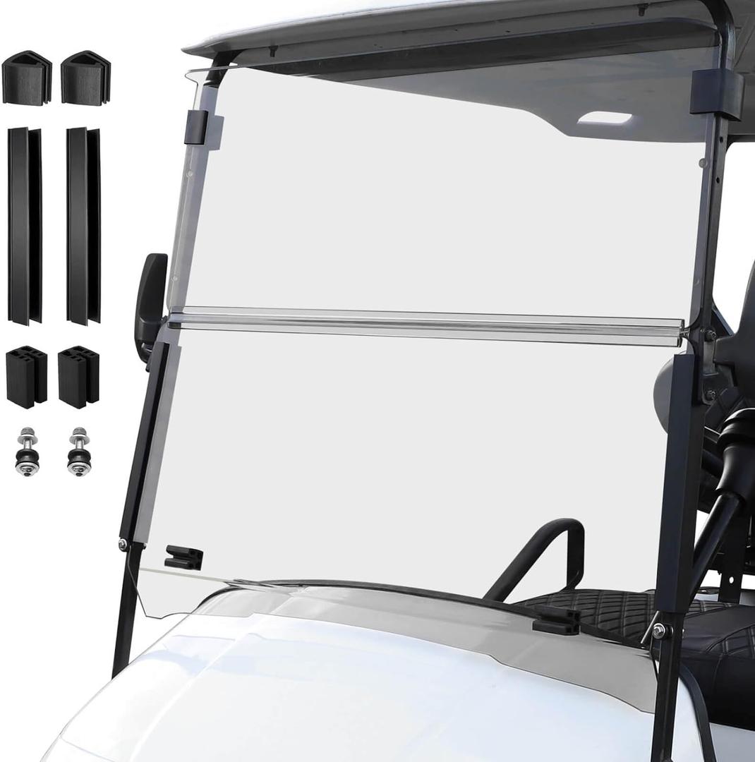 Golf Cart Foldable Windshield 3/16" (5MM) Thicken Only Fits 1995-2013 EZGO TXT & Medalist, Fits 3/4" Struts Rail Windscreen Glass Replacement Shatterproof & Anti-UV Included Mounting Hardware (Colorless) Golf Cart Foldable Windshield 3/16" (5MM) Thicken Only Fits 1995-2013 EZGO TXT & Medalist, Fits 3/4" Struts Rail Windscreen Glass Replacement Shatterproof & Anti-UV Included Mounting Hardware (Colorless)