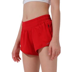 Aurefin Girls Athletic Shorts, Lightweight Running Shorts for Teen Girls Kids Sports Active Short with Zip Pocket and Elastic (X-Small, Red)