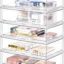 5 Pack Makeup Organizer Stackable, 12.1''L Bathroom Organizer and Storage Acrylic Undersink Drawer Organizer, Cosmetics and Beauty Supplies,Clear Plastic Storage Bins for Vanity,Pantry,Cabinet,Kitchen