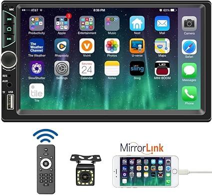 Leadfan 7inch Car Stereo Double Din Radio Touchscreen with Backup Camera Multimedia Car Audio Support Mirror Link, Bluetooth Caller ID, FM/MP3/MP4/USB/Subwoofer,Aux Input Car Audio Receivers
