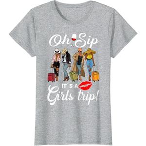 Oh Sip It's A Girls Trip Funny Party Black Women Queen T-Shirt (Heather Grey, X-Small)