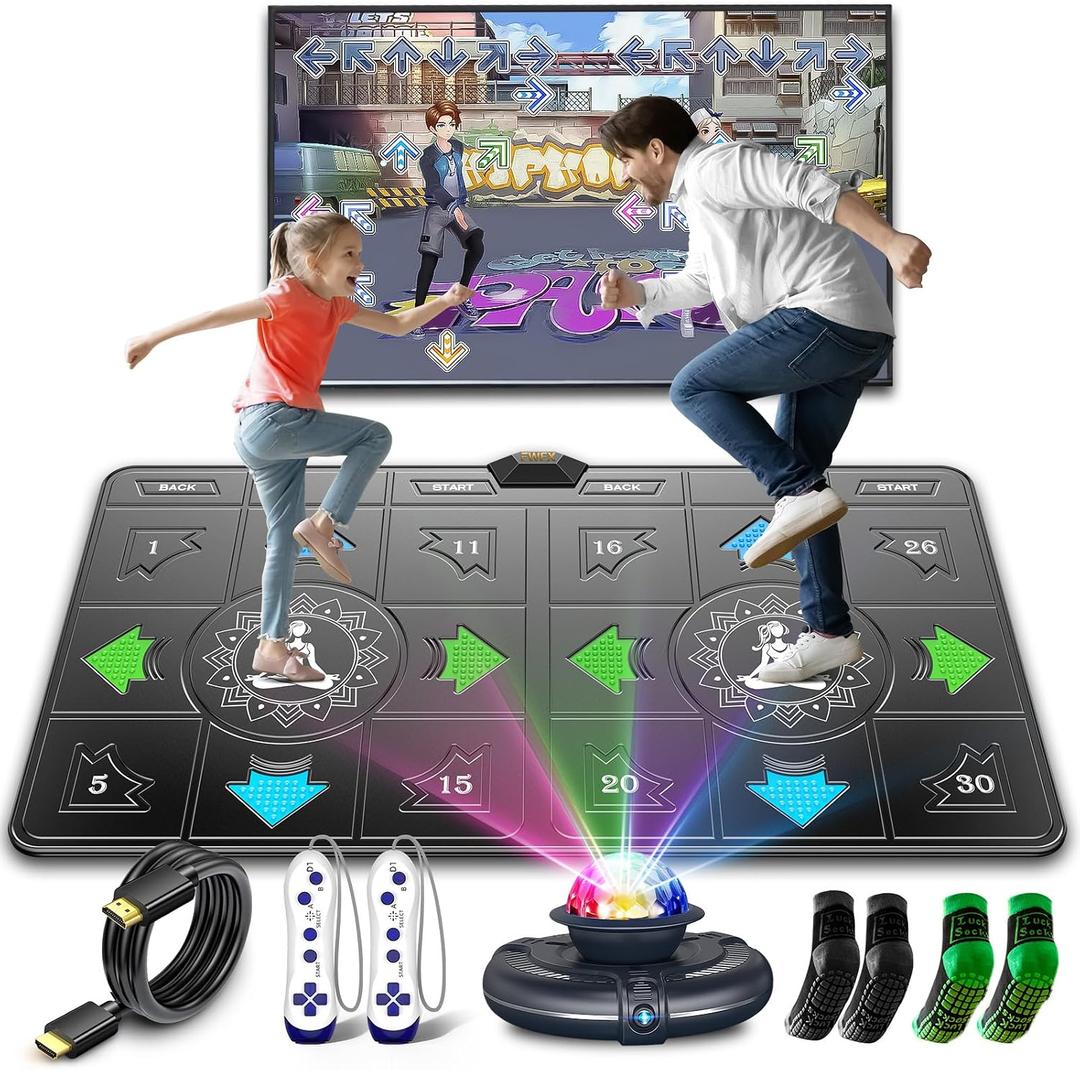 FWFX Dance Mat for Kids & Adults, Interactive TV Fitness System for Family, Double Dance Mat