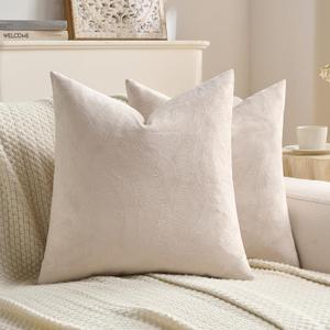 FUTEI Pack of 2 Velvet Throw Pillow Covers 16x16 Inch, Beige