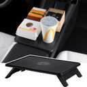BASENOR 2026 2025 Tesla Model Y Juniper & Model 3 Highland Center Console Table Tray Anti-Slip Foldable Car Food Eating Laptop Desk for Road Trips, Model Y/3 Accessories (Standard/Premium/Performance)