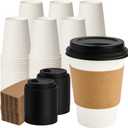 RACETOP 12 oz Disposable Paper Coffee Cups with Lids and Sleeves, 500 Pack