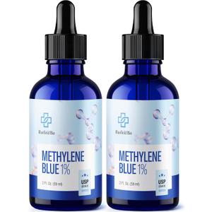 Methylene Blue Pharmaceutical Grade  [2 Pack] 1% Methylene Blue Supplement for Humans USP Grade  2 fl oz Liquid Drops, Third-Party Tested, Brain and Cognitive Health Support, No Alcohol